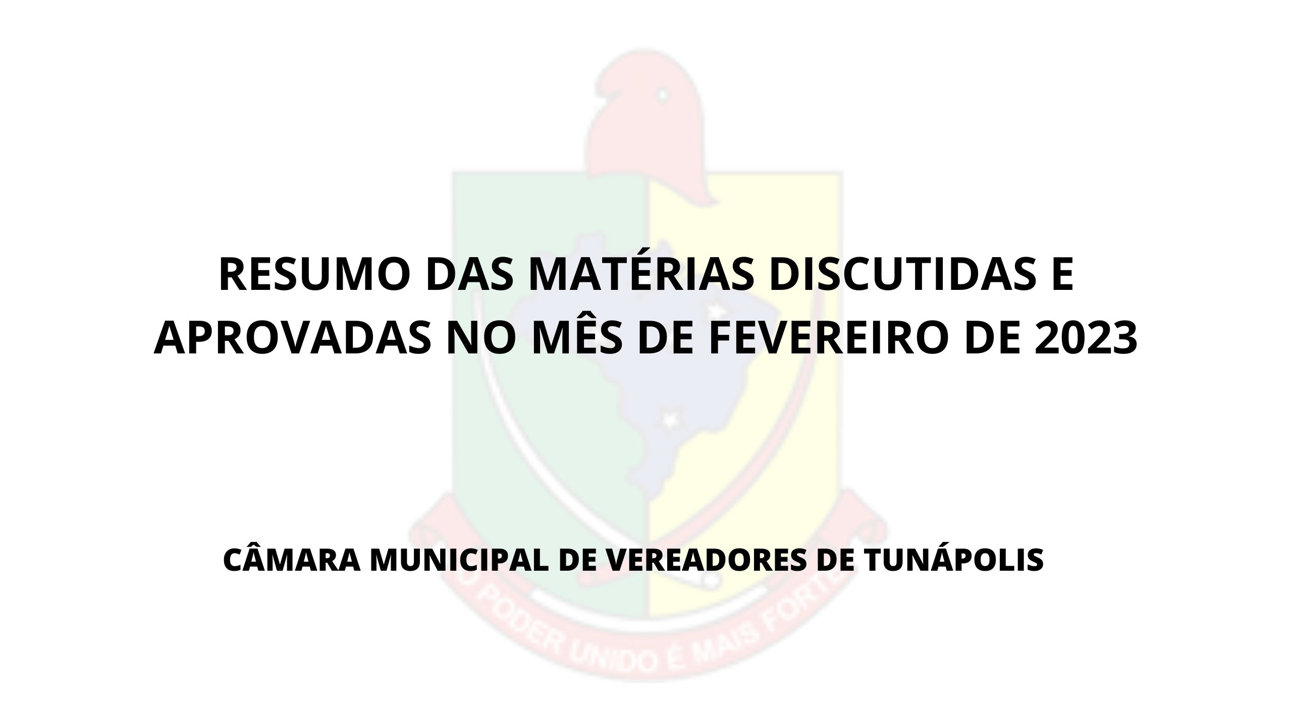 RESUMO DAS MATÉRIAS DISCUTIDAS E APROVADAS NO MÊS DE FEVEREIRO DE 2023